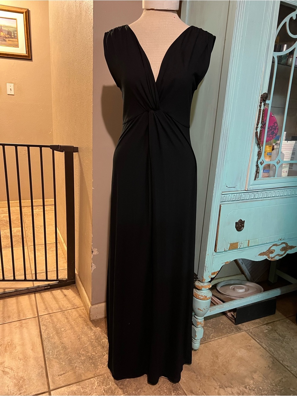 Soma Black Twist Front Deep V Sleeveless Soft Jersey Maxi Lounge Dress Medium M - Picture 2 of 11